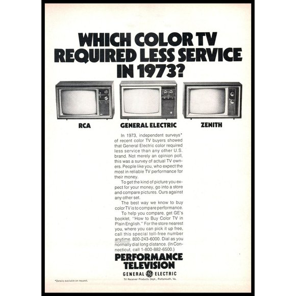 1974 GE General Electric Performance Television CRT TV Vintage Print Ad Wall Art - Picture 1 of 1